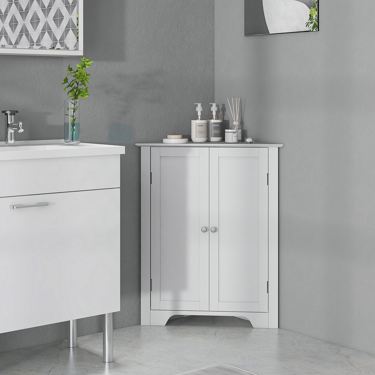 Mueble de almacenamiento esquinero moderno para baño