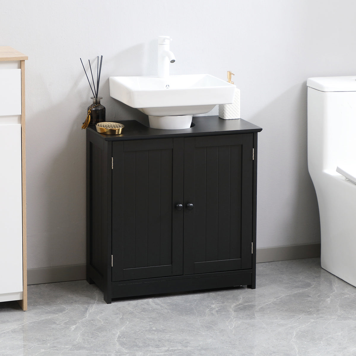 Mueble de lavabo bajo fregadero con 2 puertas y estante