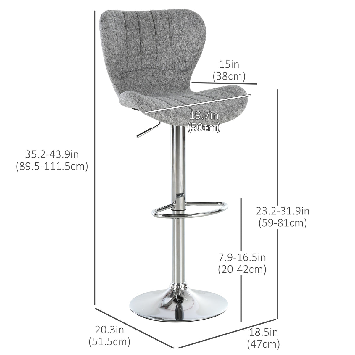 Set of 2 Counter Height Swivel Bar Stools Adjustable