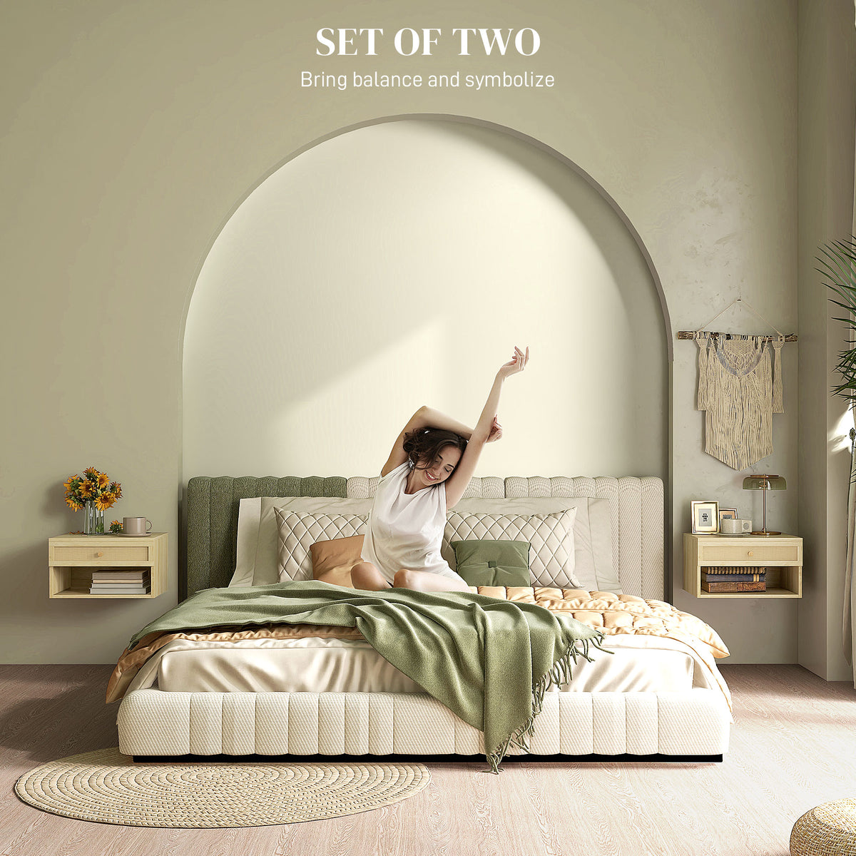 Mesita de noche de pared de madera estilo nórdico — Lote de 2
