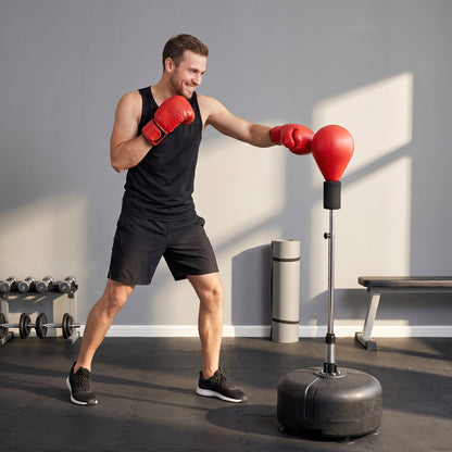 Saco de boxeo con soporte ajustable y guantes