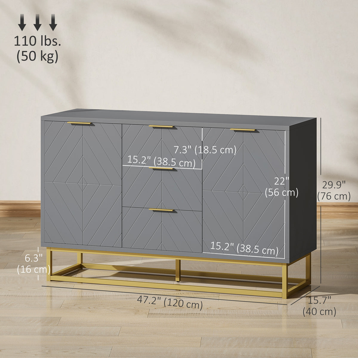 Mueble de almacenamiento de 120 cm con puertas y cajones