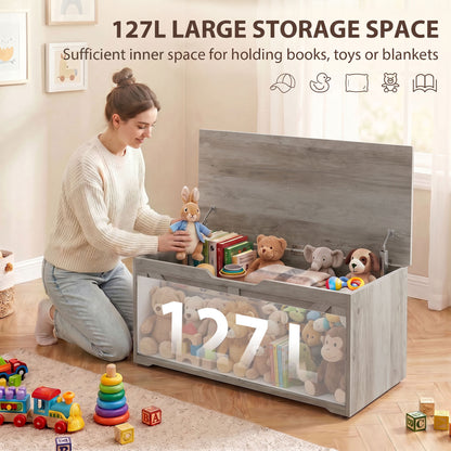 Rustic storage chest with safety hinges