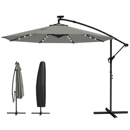 Cantilever Patio Umbrella with Solar LED Lights and Crank