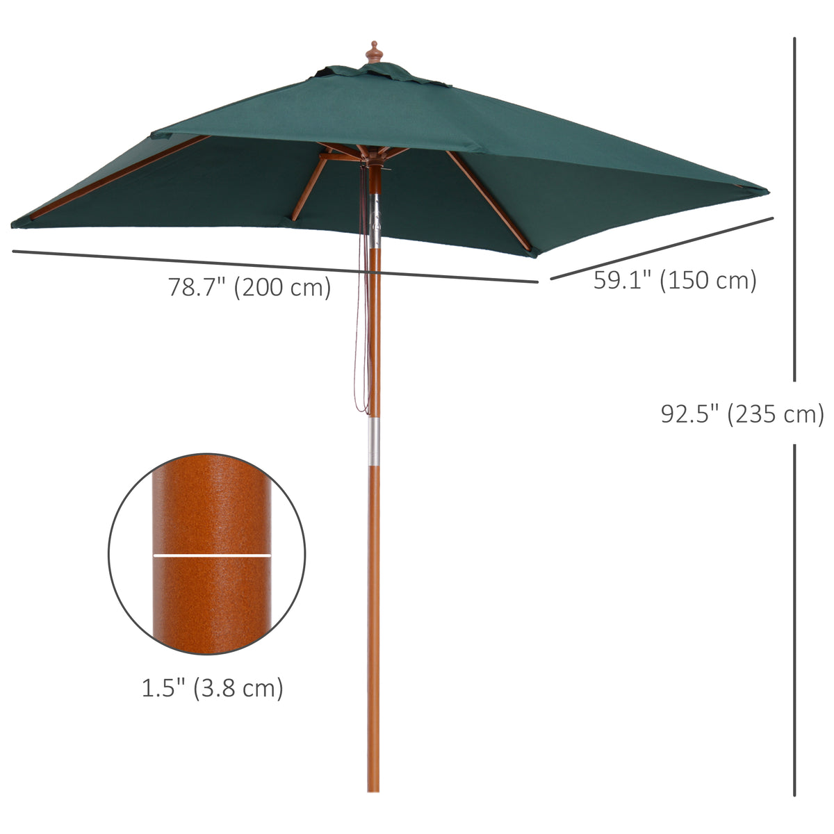 Rectangular Patio Umbrella Tilt 200 x 150 cm