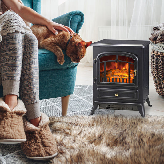 Freestanding Electric Fireplace Wood Flame Effect 750/1500W