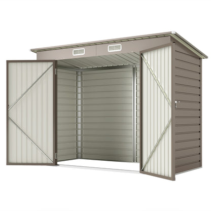 Galvanized steel garden storage shed with double doors and vents