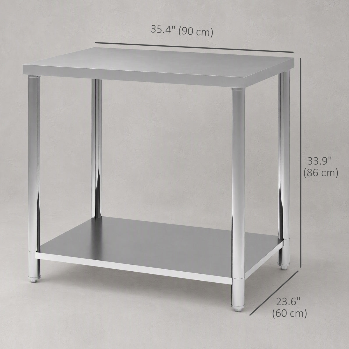 Heavy-duty stainless steel workbench with shelf