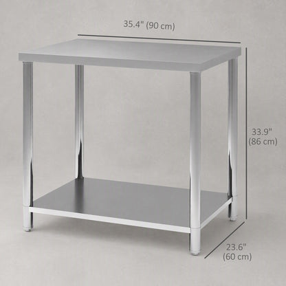 Heavy-duty stainless steel workbench with shelf