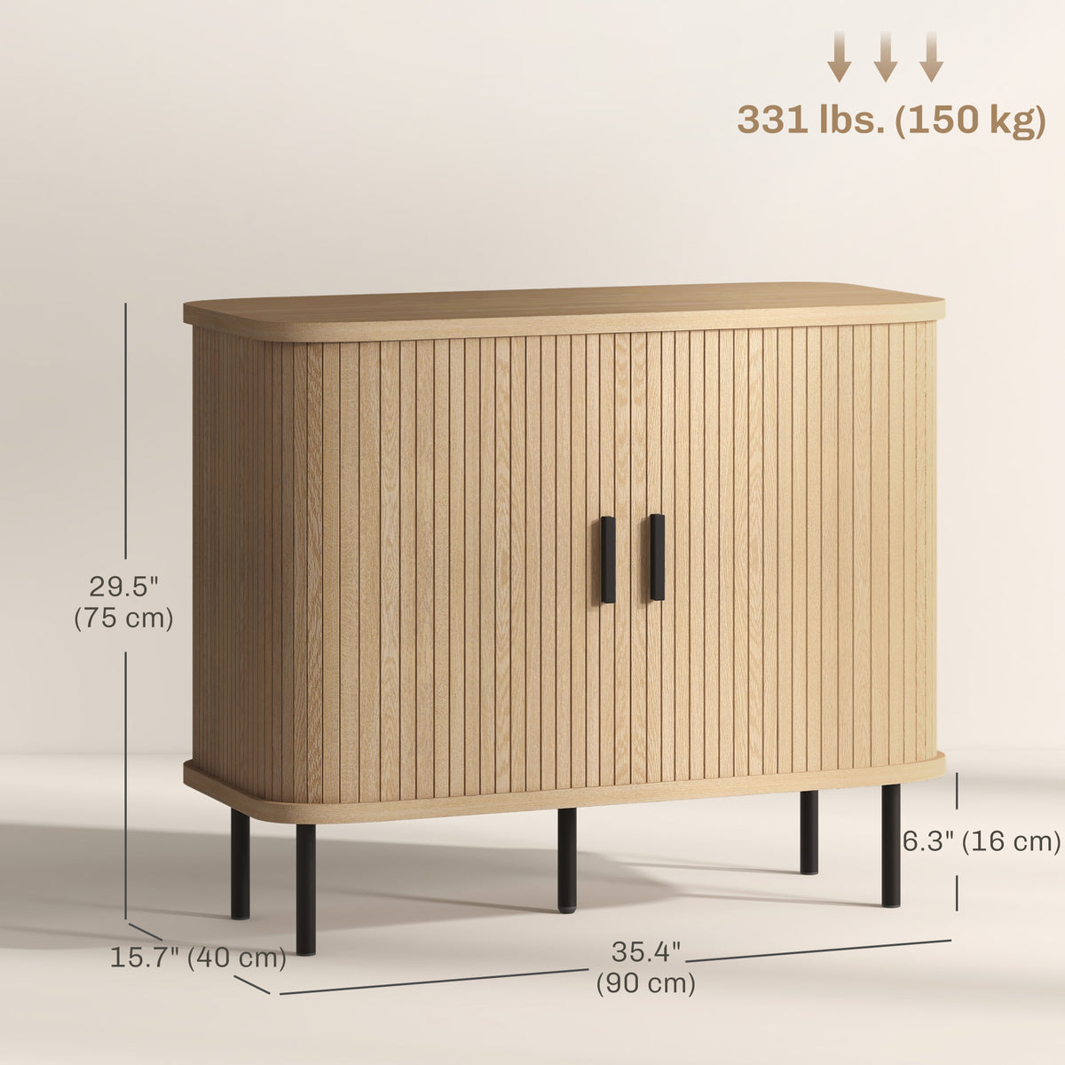Nordic Sideboard Cabinet Slatted Tambour Doors Metal Legs