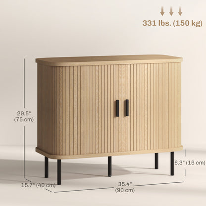 Nordic Sideboard Cabinet Slatted Tambour Doors Metal Legs