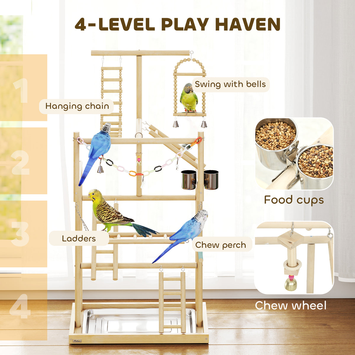 4-Layer Wooden Bird Playground Play Stand