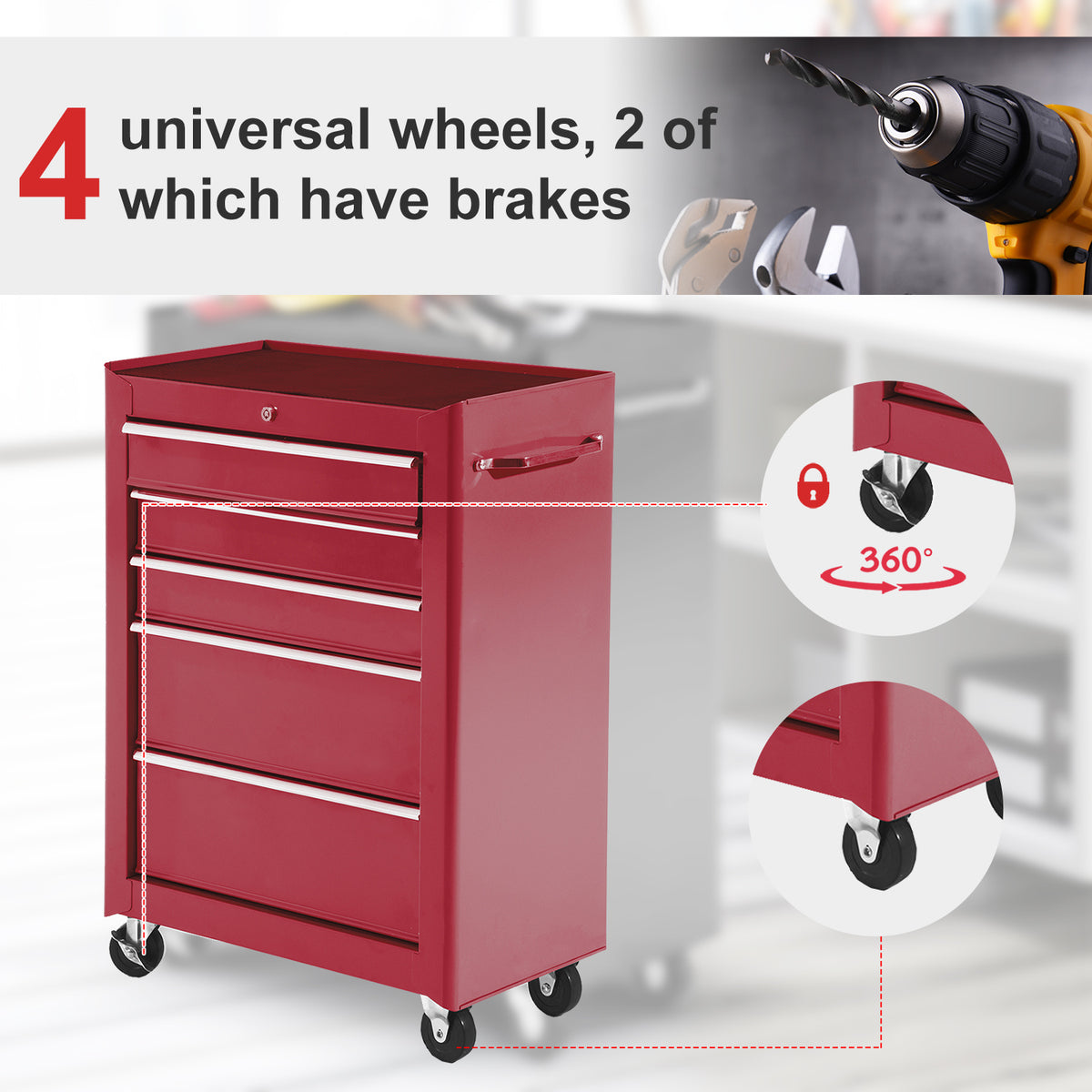 5-Drawer Rolling Lockable Steel Tool Chest