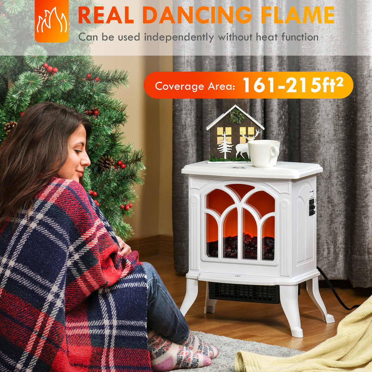 Electric Fireplace Heater with Realistic Flame 750W/1500W