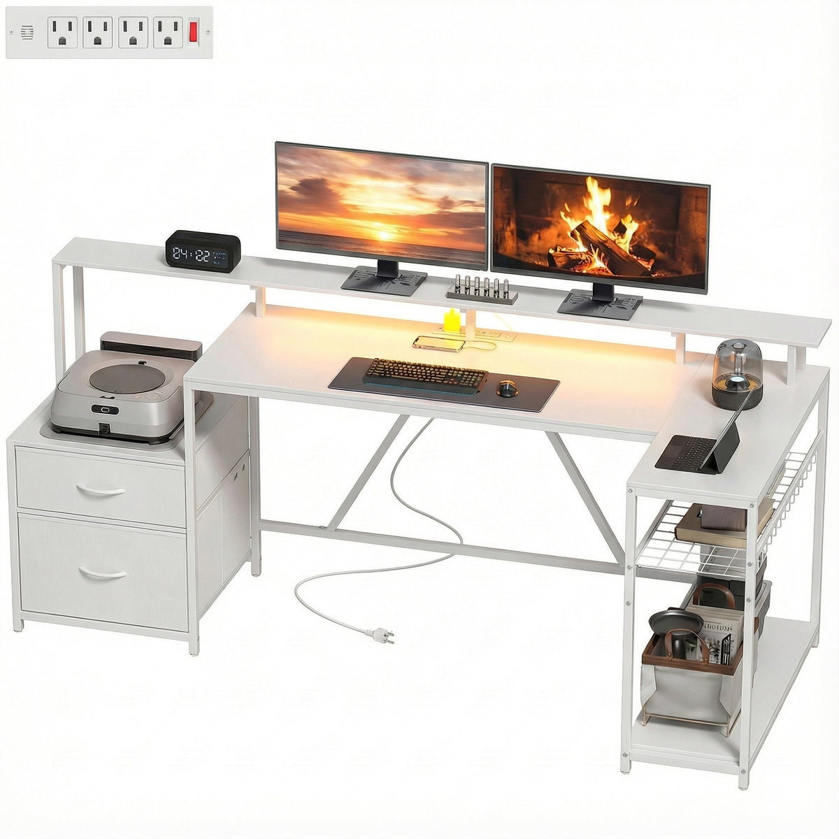 Escritorio gaming en L con RGB y centro de carga