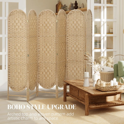 Biombo bohemio trenzado de 6 paneles arqueados