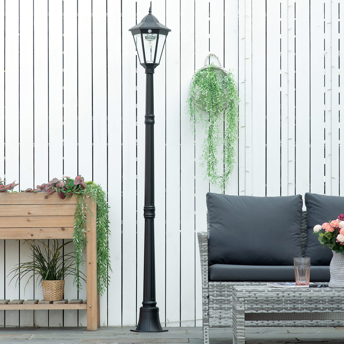 196cm Solar Outdoor Motion Sensor Floor Lamp Black