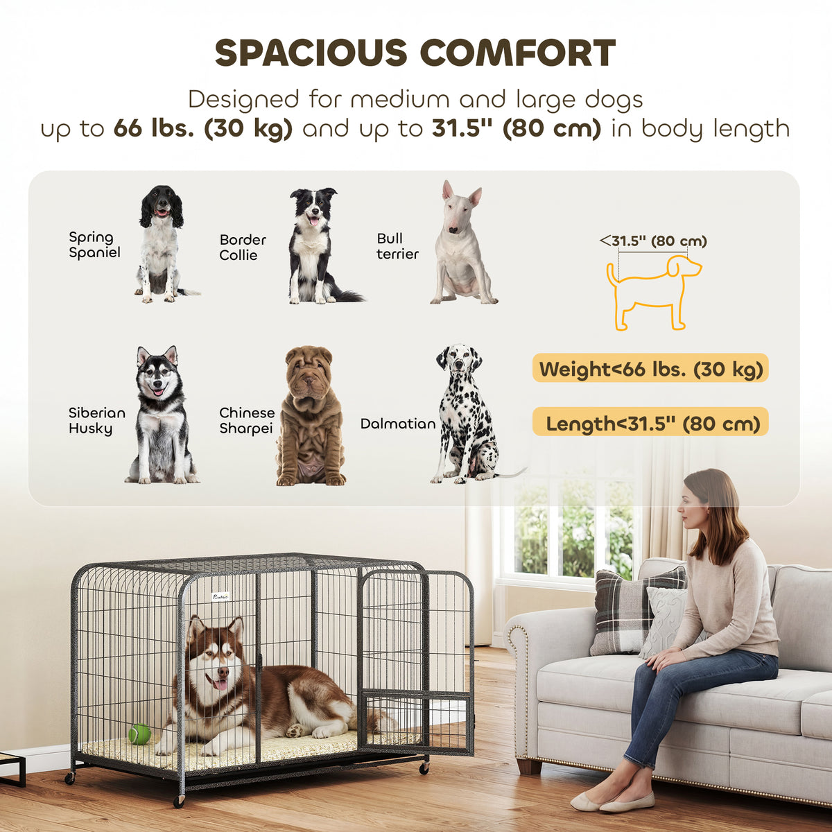 Heavy duty metal dog crate 123 x 77 x 88 cm