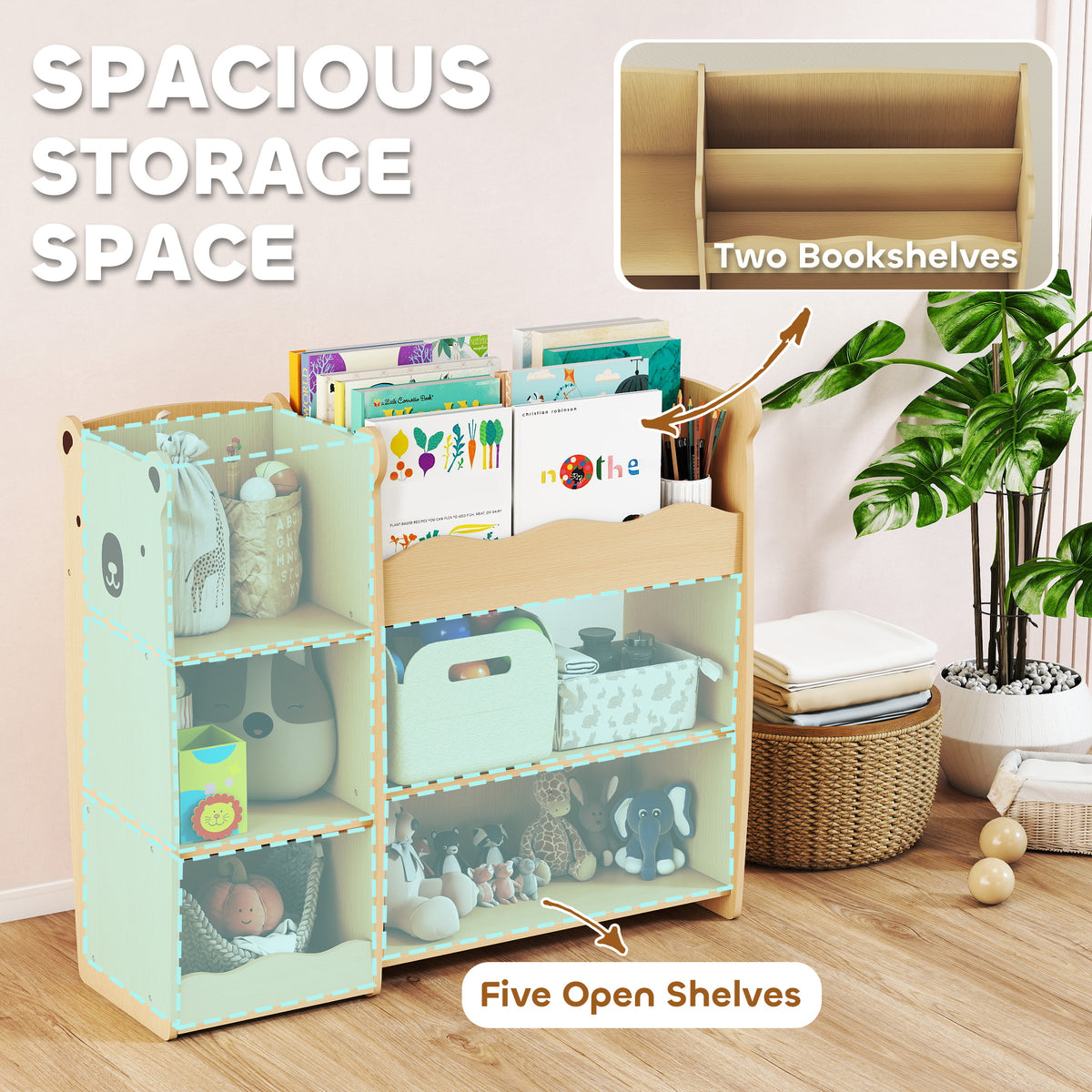Kids Bookshelf and Montessori Toy Storage Organizer