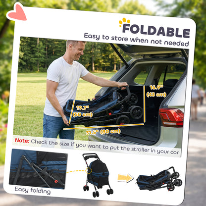 Foldable four-wheel pet stroller — Dark