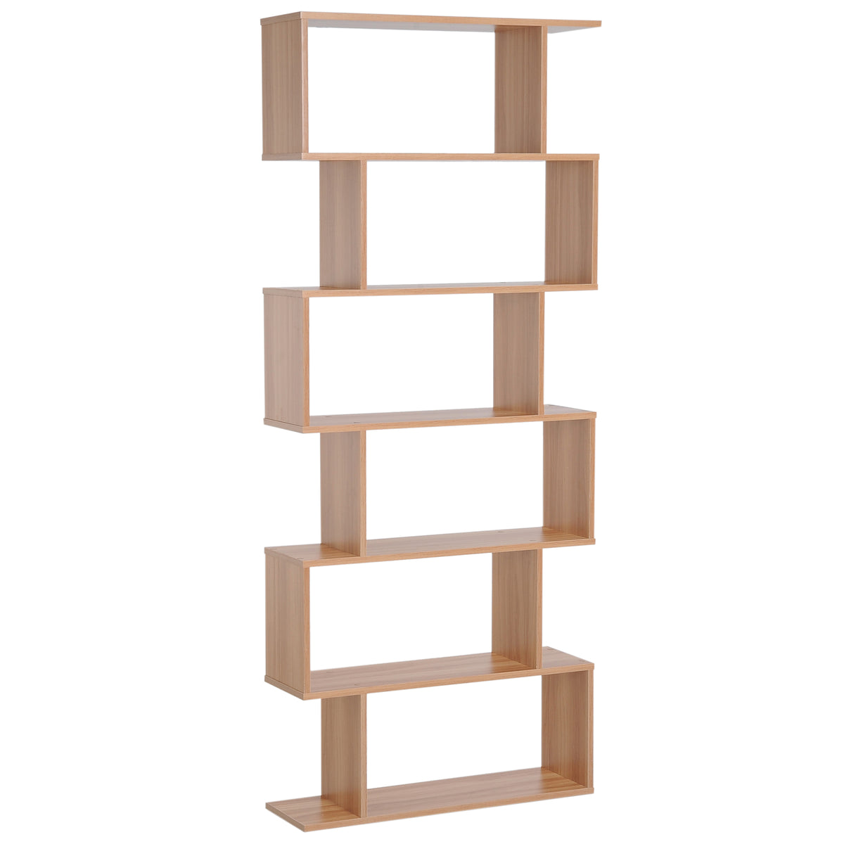Modern 6-Tier Geometric Wooden Bookshelf