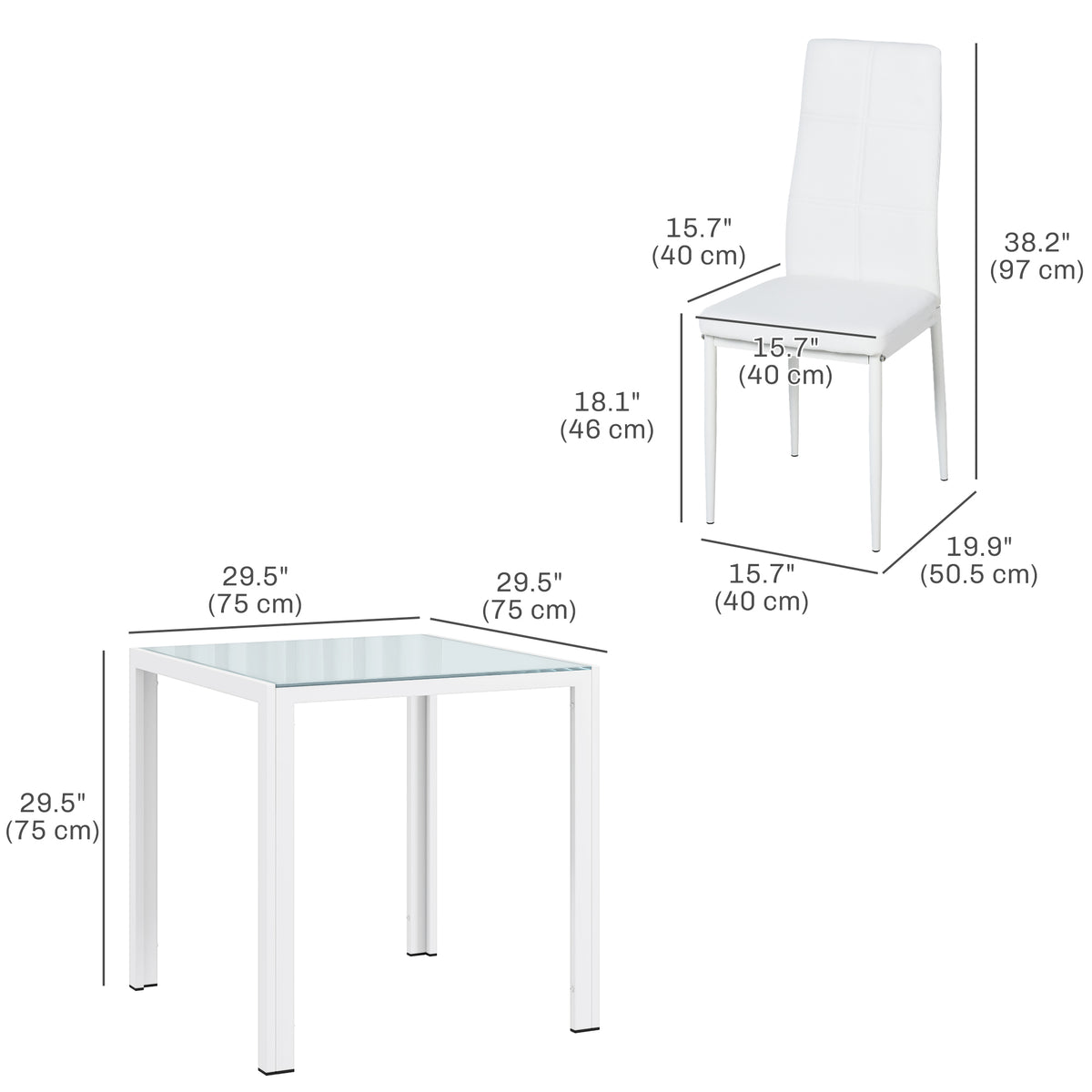 Dining set 3-piece rectangular glass table with chairs