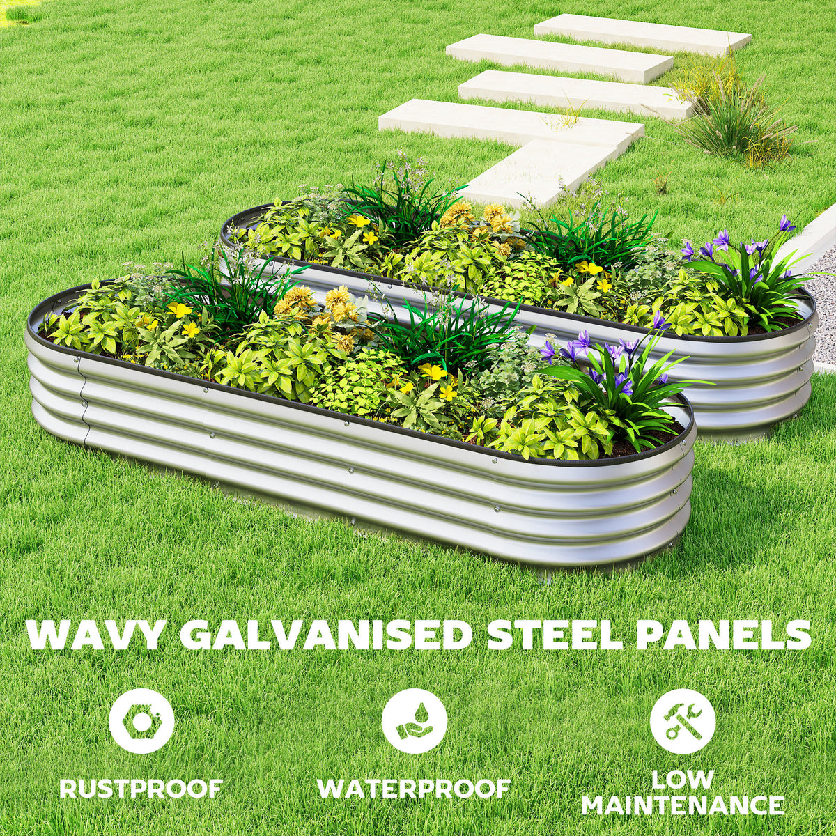 Galvanized Raised Garden Beds 183x60x30cm - Set of 2