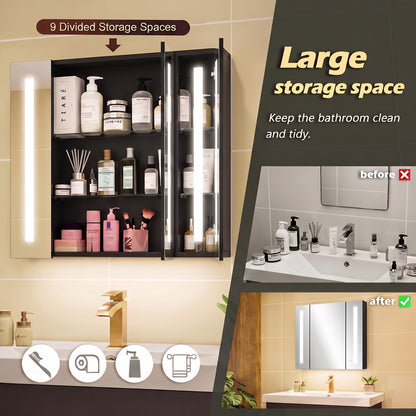 LED Wall Mirror Cabinet with Adjustable Shelves