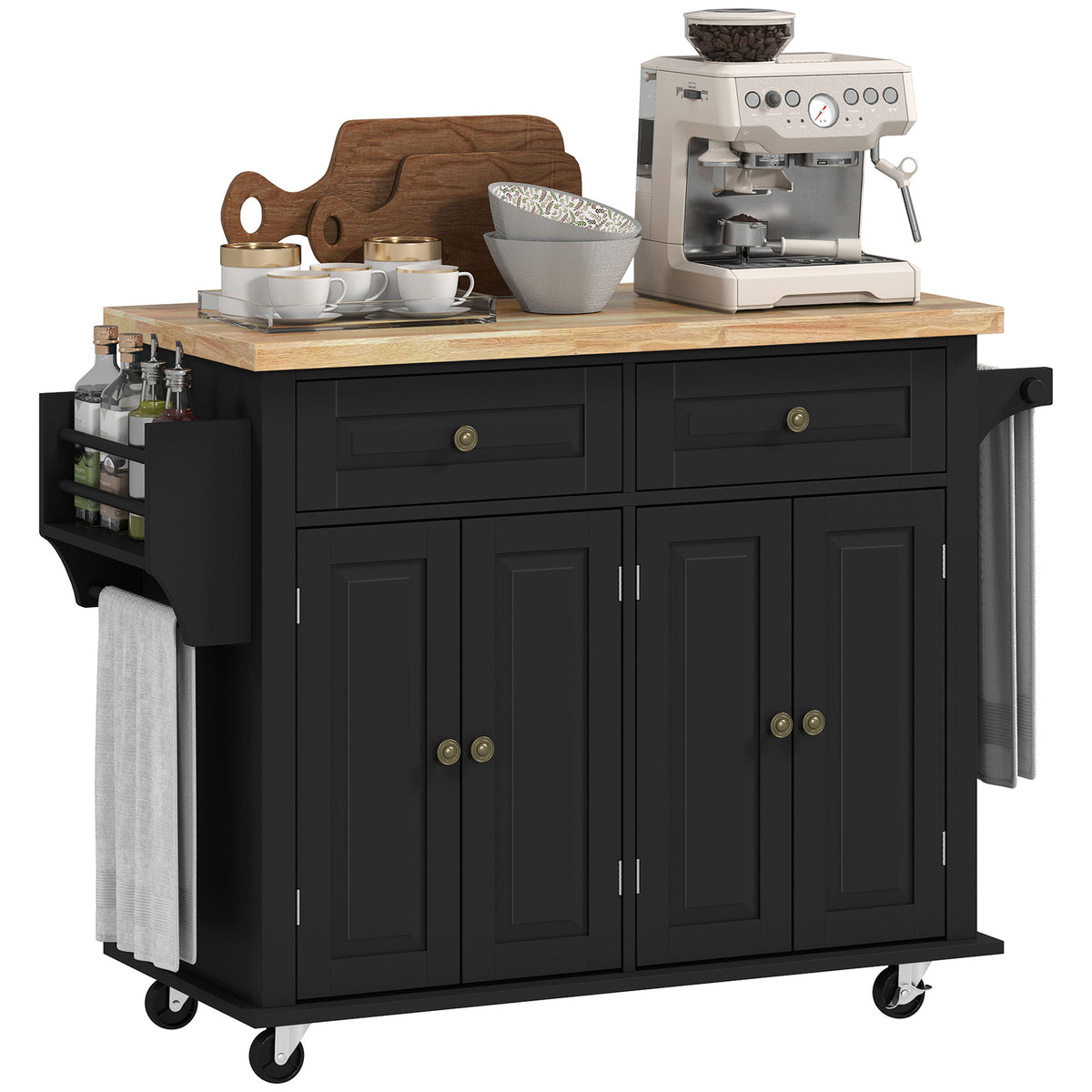 Rolling kitchen island with storage and wood top