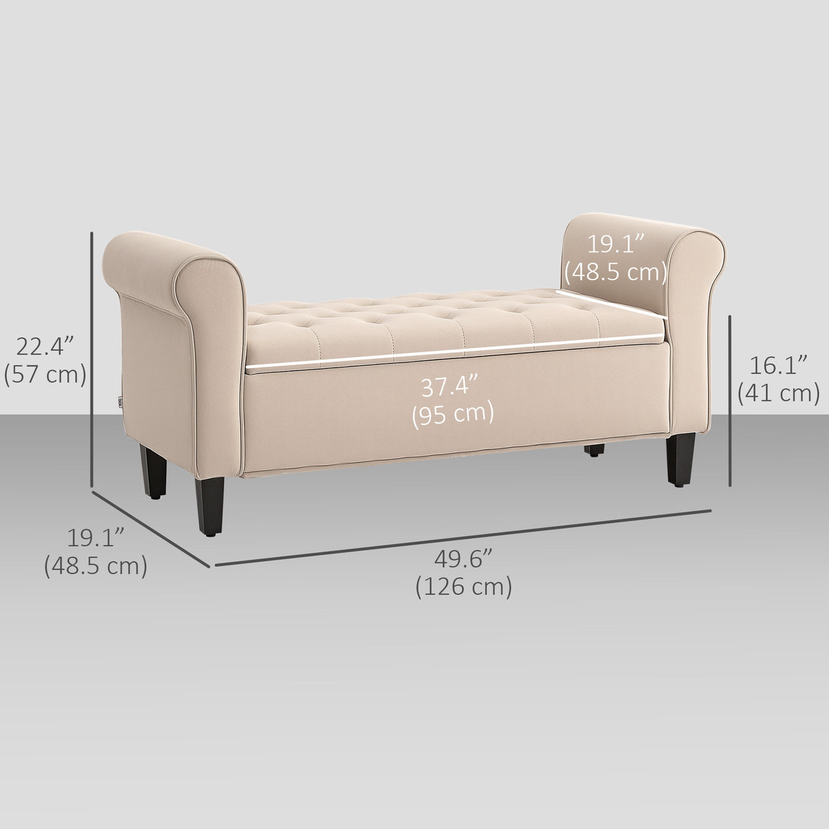 Tufted Storage Bench with Rolled Arms