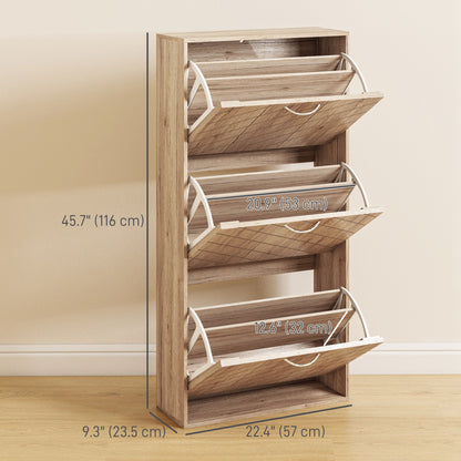 Narrow 3-tier flip drawer shoe storage cabinet