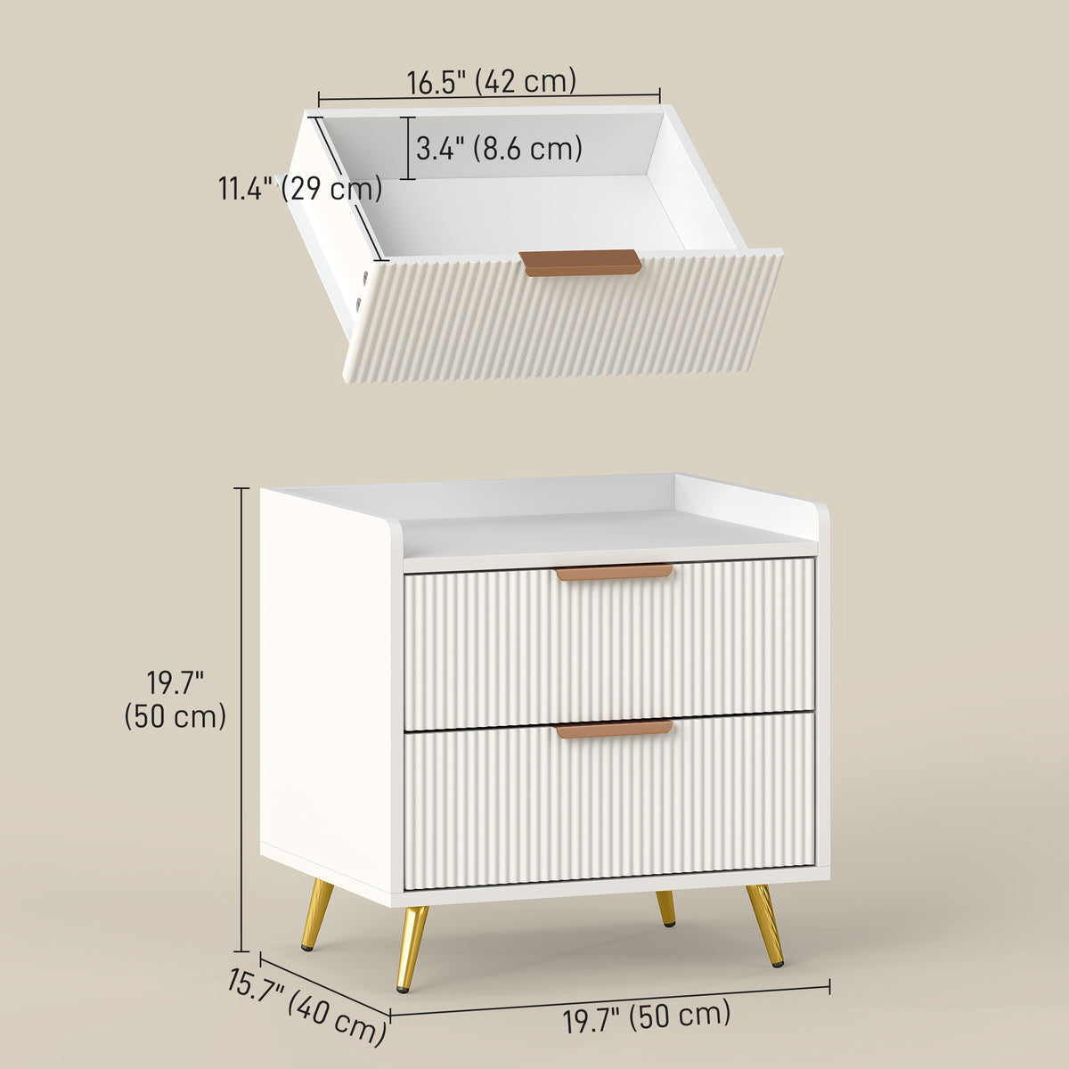 Nightstand with 2 Drawers and Metal Legs