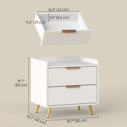 Nightstand with 2 Drawers and Metal Legs