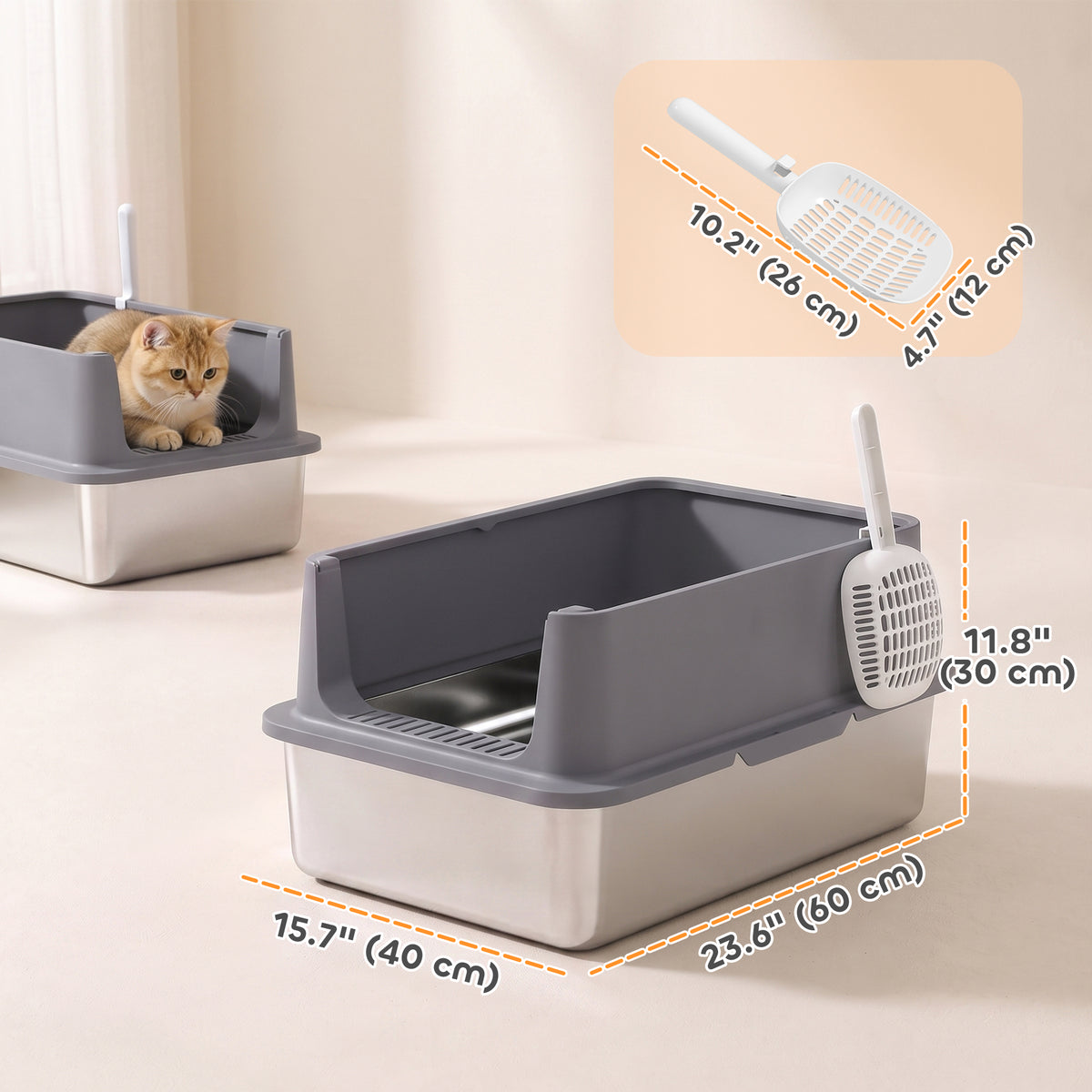 XL Stainless Steel Litter Box 2-Pack — grey