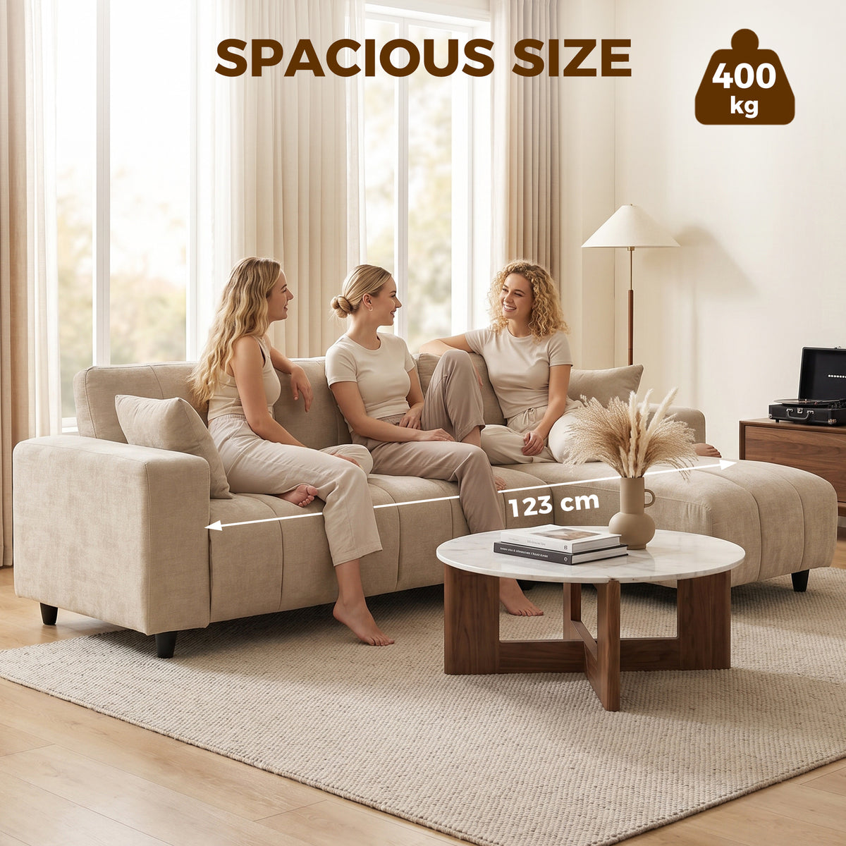 Reversible L-Shaped Sectional Sofa 4-Seater Linen