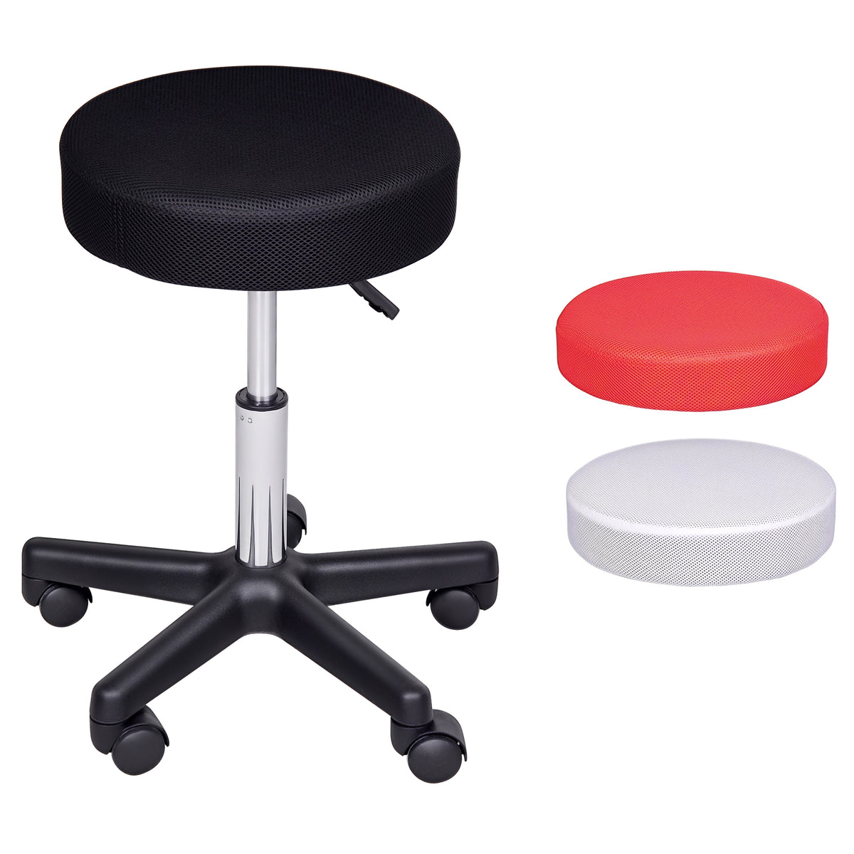 Adjustable Hydraulic Swivel Salon Stool — Red White