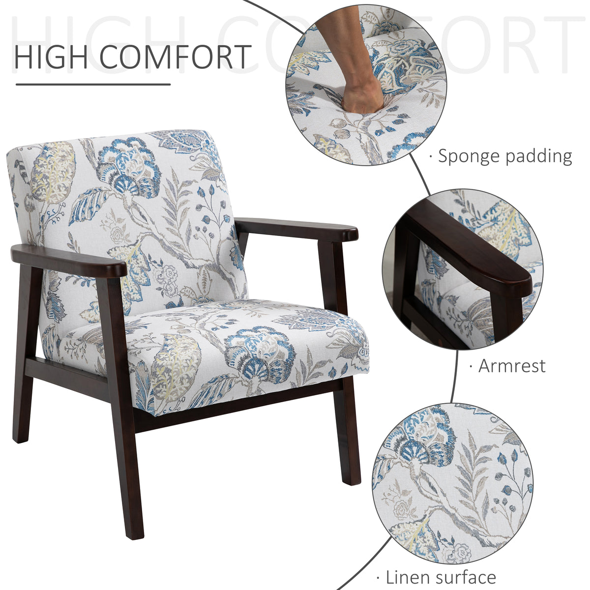 Accent Chair Mid-Century Modern Retro Fabric with Armrests