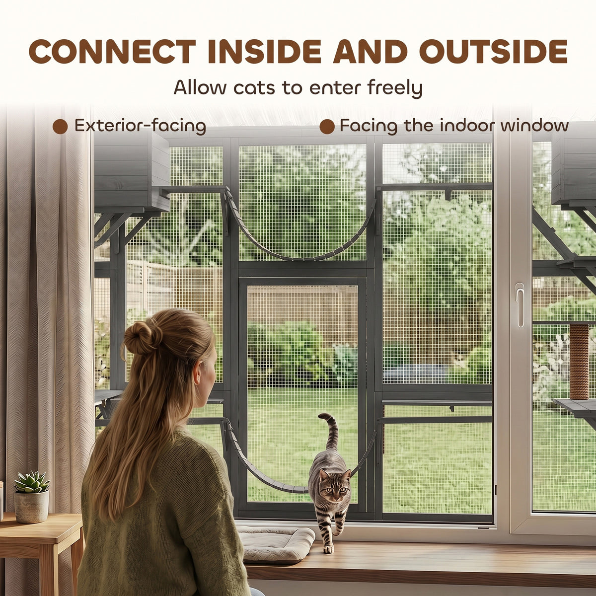 Large Outdoor Cat Enclosure with Condos and Platforms
