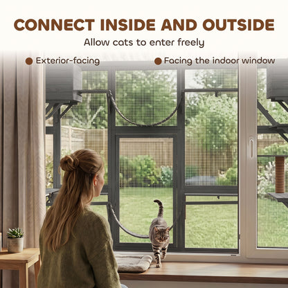 Large Outdoor Cat Enclosure with Condos and Platforms