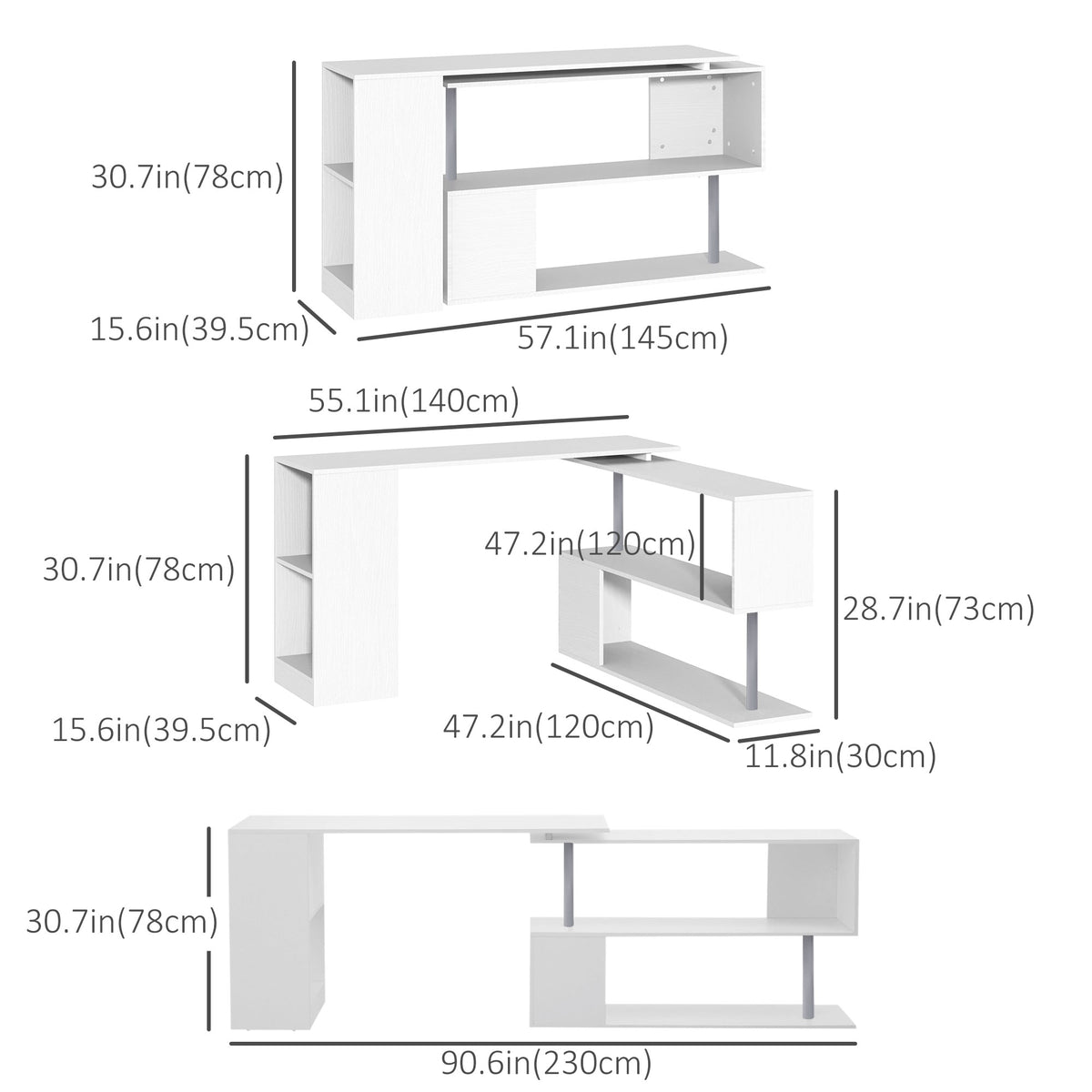 Corner Desk 360° Rotating with 3-Tier Shelves