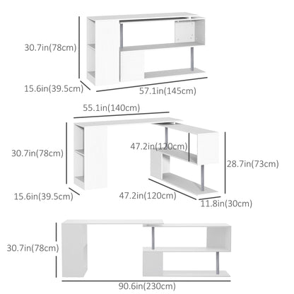 Corner Desk 360° Rotating with 3-Tier Shelves