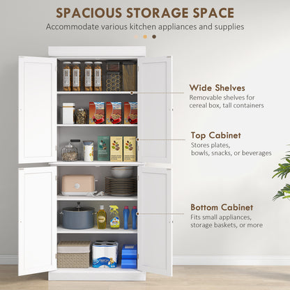 Kitchen Pantry Cabinet 6-Tier 4 Magnetic Doors