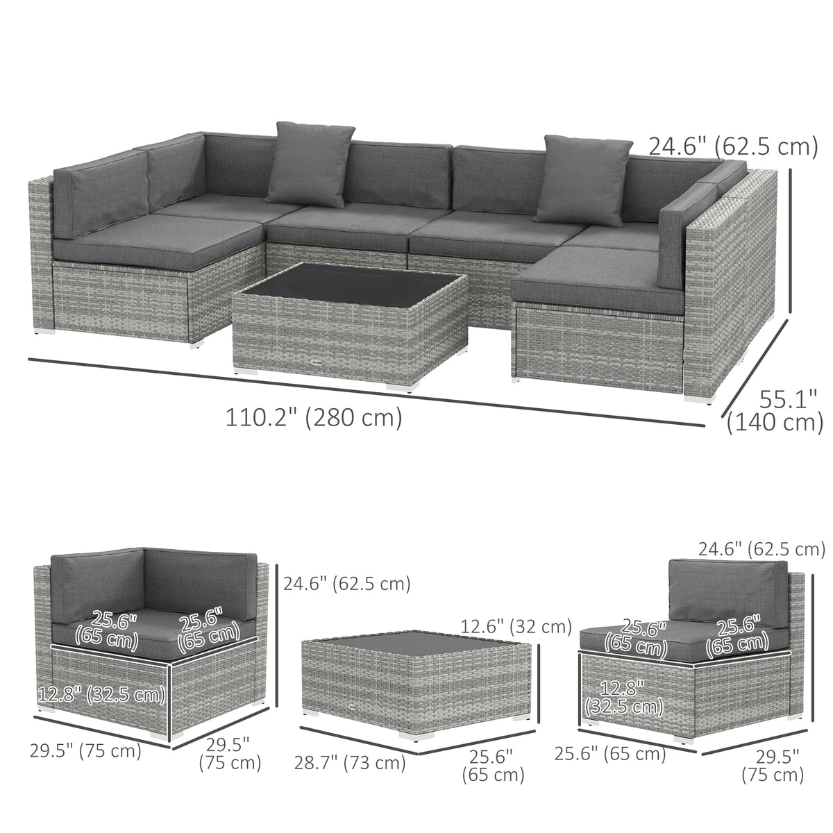 Patio furniture set 7 piece modular rattan with table