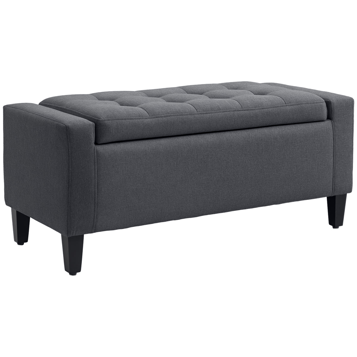 Tufted Linen Storage Ottoman Bench