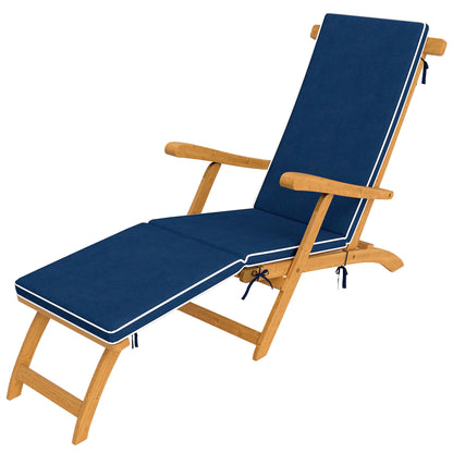 Folding Acacia Wood Patio Lounge Chair with Footrest