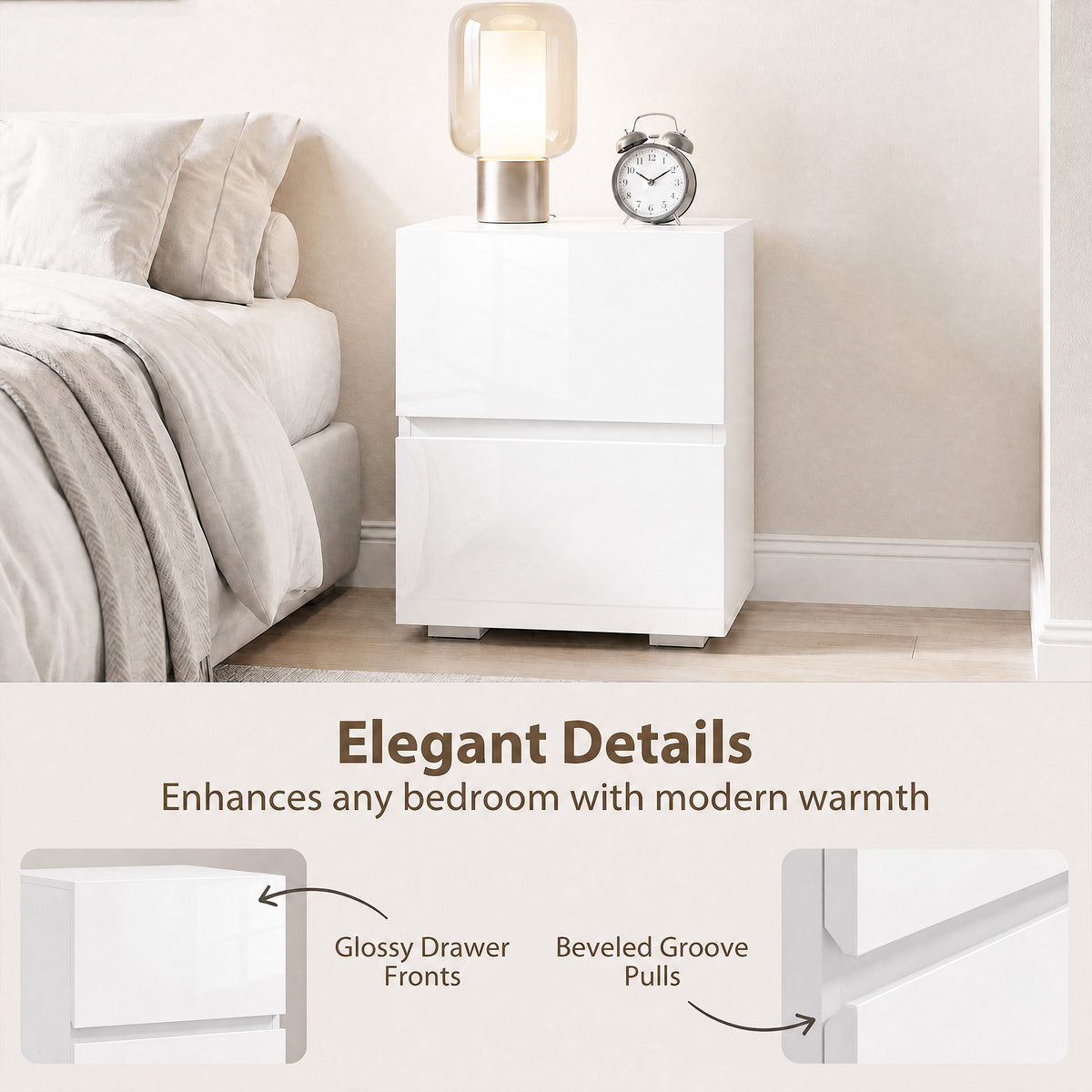 Modern Nightstand 2-Drawer Bedside Table — Set of 2