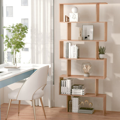 Modern 6-Tier Geometric Wooden Bookshelf