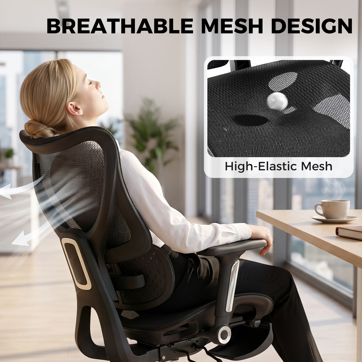 Silla de oficina ergonómica de malla con reposapiés