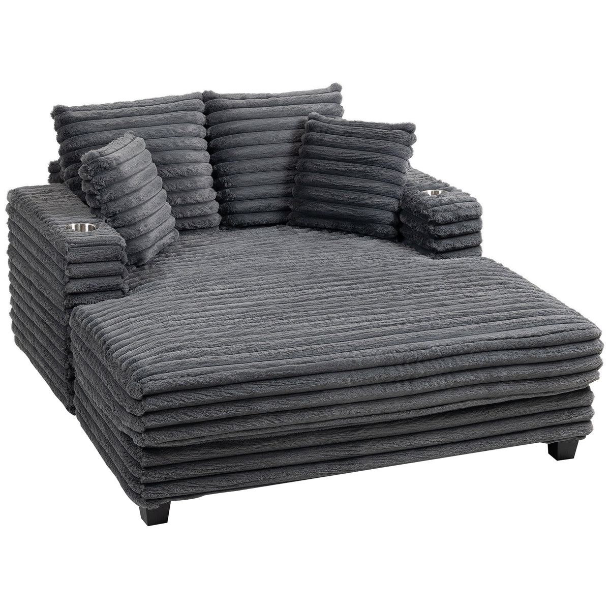 Sofá cama de gran confort con soporte para bebidas y cojines