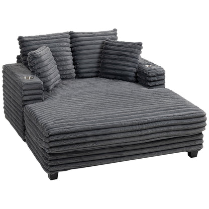 Sofá cama de gran confort con soporte para bebidas y cojines